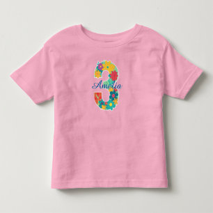 Benutzerdefinierter Name in floraler Nummer 3-Klei Kleinkind T-shirt