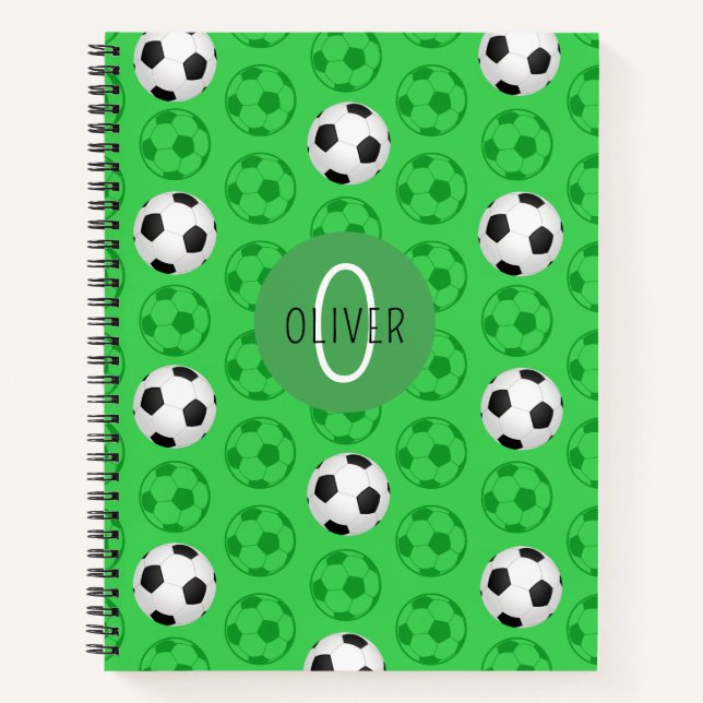 Benutzerdefinierter Name Kinderfußball Grün Notizbuch (Vorderseite)