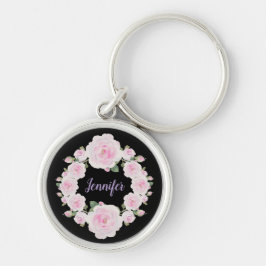 Benutzerdefinierter Name, Kranz aus weichen rosa R Schlüsselanhänger