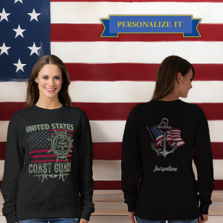 Benutzerdefinierter Name Küstenwache Damen Schwarz Sweatshirt