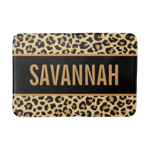 Benutzerdefinierter Name Leopard Tierdruck Muster  Badematte