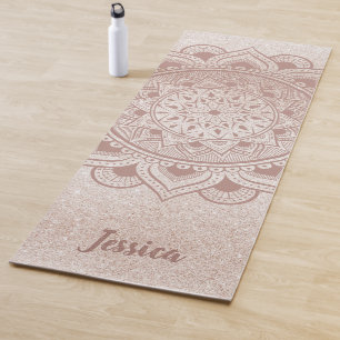 Benutzerdefinierter Name Mandala Om Roségold Glitt Yogamatte