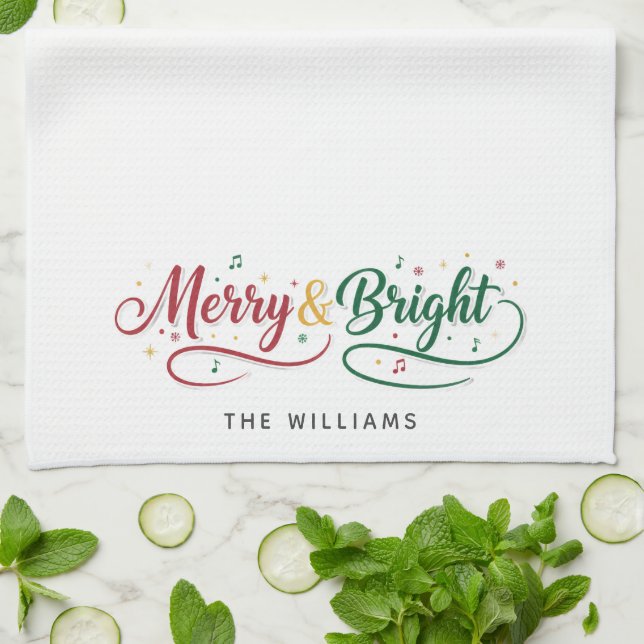 Benutzerdefinierter Name Merry & Bright Script Min Geschirrtuch (Gefaltet)