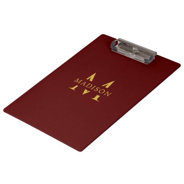 Benutzerdefinierter Name mit Monogramm Bordeauxfar Klemmbrett (Schrägansicht)