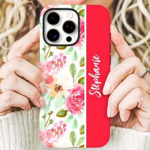 Benutzerdefinierter Name mit rosa Wasserfarbe Flor iPhone 16 Pro Hülle