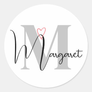 Benutzerdefinierter Name Monogramm Kalligrafie Ros Runder Aufkleber