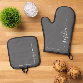 Benutzerdefinierter Name, Monogramm Ofenhandschuh & Topflappen-Set