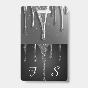 Benutzerdefinierter Name Monogramm Silber Glitter- Ausweis
