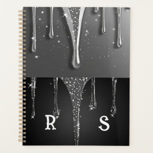 Benutzerdefinierter Name Monogramm Silber Glitter  Planer