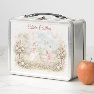 Benutzerdefinierter Name Mother Goose Blaue Rosen Metall Brotdose