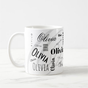 Benutzerdefinierter Name Olivia Schwarz Weiß Kaffe Kaffeetasse