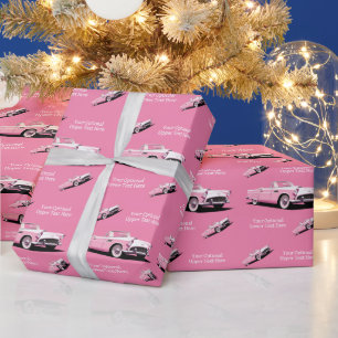 Benutzerdefinierter Name Pink Classic Car Geschenkpapier