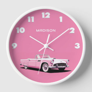 Benutzerdefinierter Name Pink Classic Car Uhr