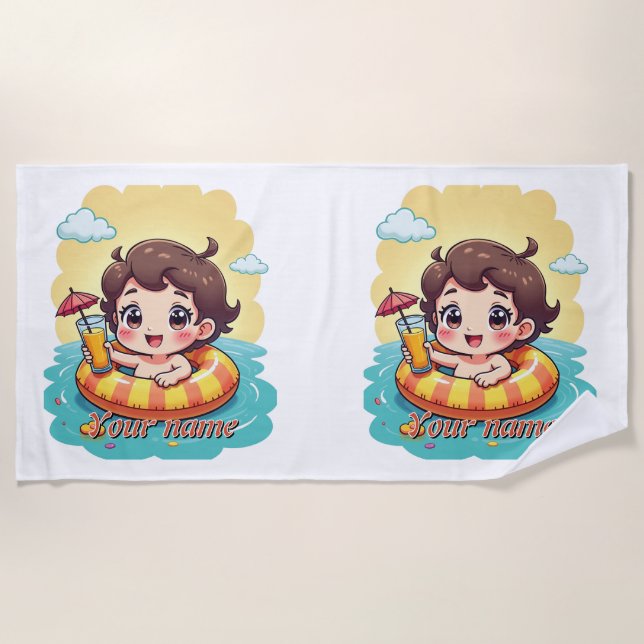 Benutzerdefinierter Name Pool Float Sommerdesign Strandtuch (Vorderseite)