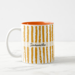 Benutzerdefinierter Name Preppy Orange Gestreift Zweifarbige Tasse