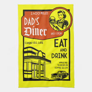 Benutzerdefinierter Name Retro Diner Amerikanisch Geschirrtuch