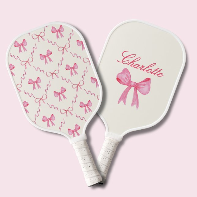 Benutzerdefinierter Name Rosa Coquette-Bogen Pickleball Schläger (sweet coquette pink bows pickleball paddle with custom name, cute gift for pickleball player)