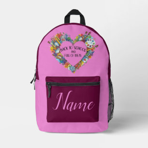 Benutzerdefinierter Name Rosa Mädchen Zurück zur S Bedruckter Rucksack