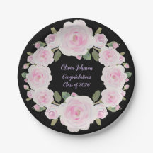 Benutzerdefinierter Name, rosa Rosen Papier Teller