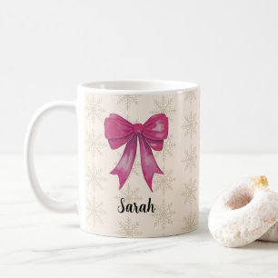 Benutzerdefinierter Name Rosa Schleife Schneeflock Kaffeetasse
