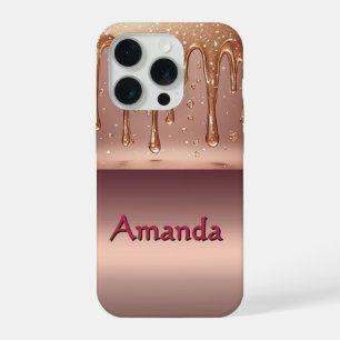 Benutzerdefinierter Name Rose Gold Drip ✨ Metallis iPhone 15 Pro Hülle