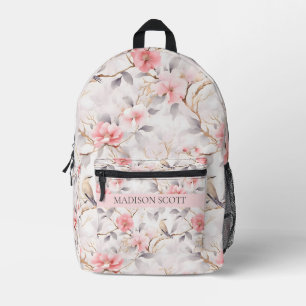 Benutzerdefinierter Name Rosé Pink Floral Bedruckter Rucksack