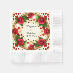 🌹 Benutzerdefinierter Name Rote Rosen Leuchten 💖 Serviette