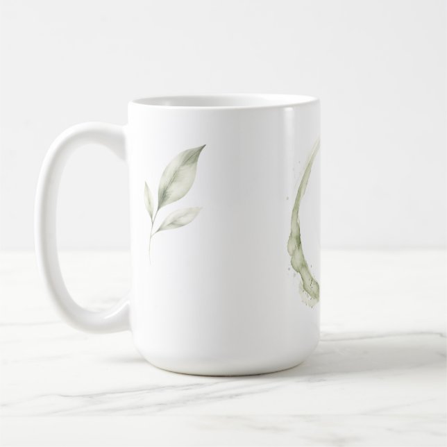 Benutzerdefinierter Name Salbeigrün Wasserfarbe Mo Kaffeetasse (Links)