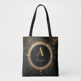 Benutzerdefinierter Name Schwarzer Glitter Monogra Tasche
