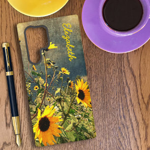 Benutzerdefinierter Name Sonnenblumen Vintage-Text Samsung Galaxy Hülle