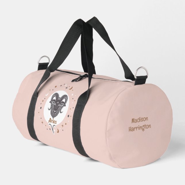 Benutzerdefinierter Name Sternzeichen Widder Duffle Bag (Linke Seite)
