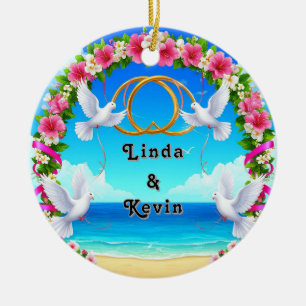 🌊 Benutzerdefinierter Name Strand Floraler Bogen  Keramik Ornament
