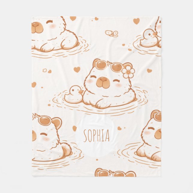 Benutzerdefinierter Name Süße Capybara Mit Sonnenb Fleecedecke (Vorderseite)