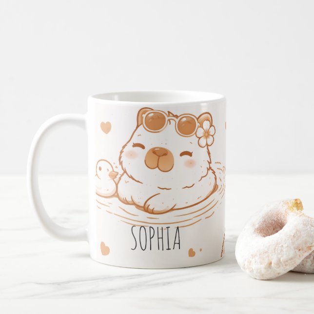 Benutzerdefinierter Name Süße Capybara Mit Sonnenb Kaffeetasse (Mit Donut)