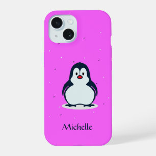 Benutzerdefinierter Name süßer Pinguin auf Rosa iPhone 15 Hülle