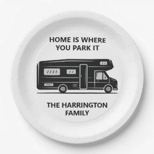 Benutzerdefinierter Name & Text Camper Van Pappteller