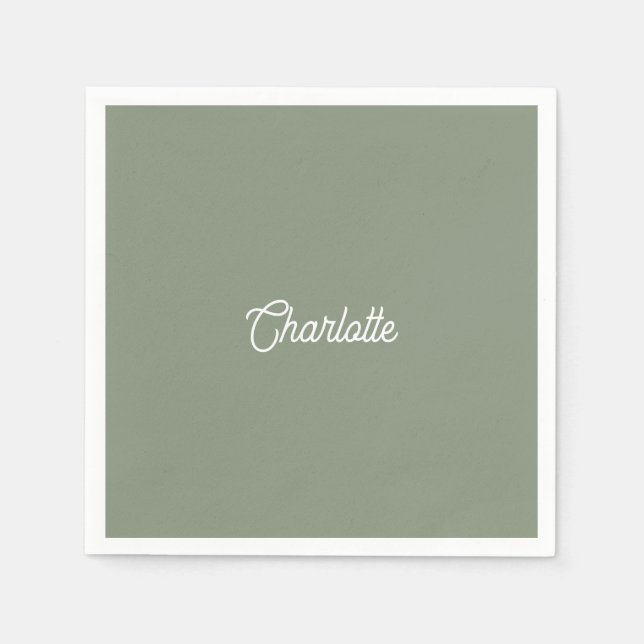 Benutzerdefinierter Name Text Sage Green weiß mini Serviette (Vorderseite)