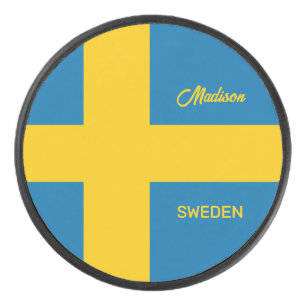 Benutzerdefinierter Name & Text Schwedische Flagge Eishockey Puck