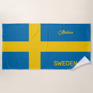 Benutzerdefinierter Name & Text Schwedische Flagge Strandtuch