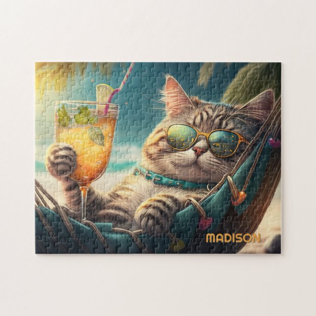 Benutzerdefinierter Name Urlaub Katze (Horizontal)