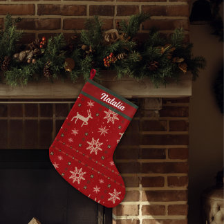 Benutzerdefinierter Name - Vintage-Strickstil Großer Weihnachtsstrumpf