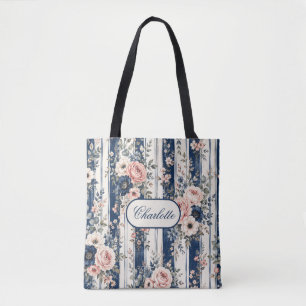 Benutzerdefinierter Name Wasserfarbe Navy Blumenst Tasche