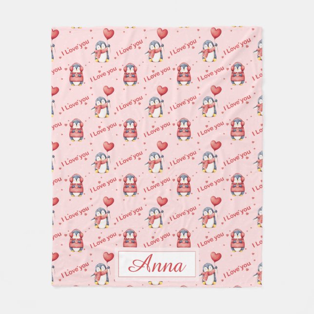 Benutzerdefinierter Name Whimsical Penguin Kinder  Fleecedecke (Vorderseite)