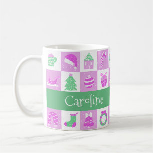 Benutzerdefinierter Name Whimsical Pink Xmas Muste Kaffeetasse