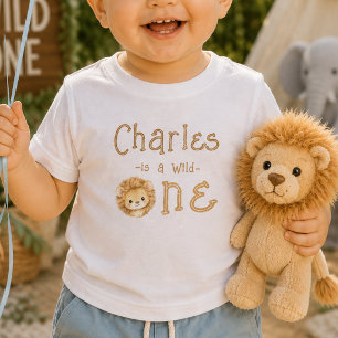 Benutzerdefinierter Name Wild One Löwe 1. Geburtst Baby T-shirt