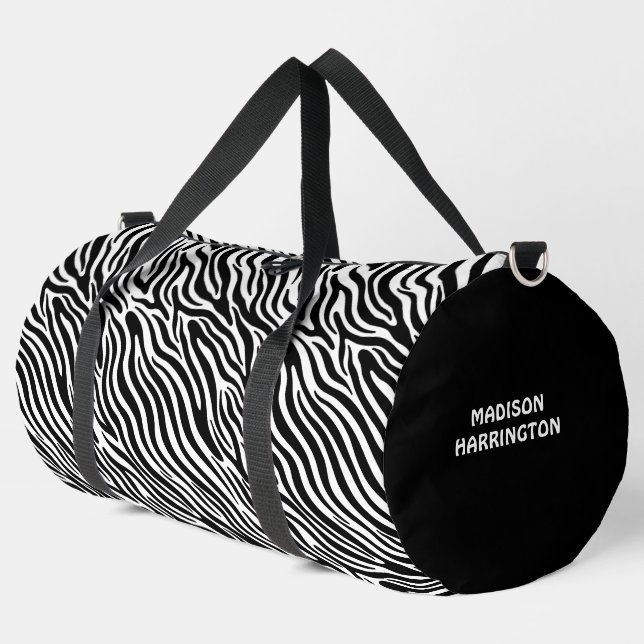 Benutzerdefinierter Name Zebramuster Duffle Bag (Linke Ecke)
