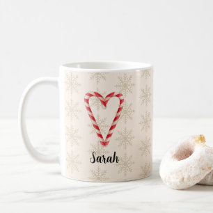 Benutzerdefinierter Name Zuckerstangen-Herz-Schnee Kaffeetasse