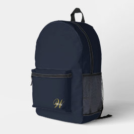 Benutzerdefinierter Navy Blau Gold Anfangsmonogram Bedruckter Rucksack