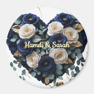 Benutzerdefinierter Navy-Gold-Blumenmonogramm-Rund Magnet