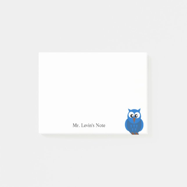 Benutzerdefinierter Niedlicher Blue Owl-Cartoon Po Post-it Klebezettel (Vorderseite)